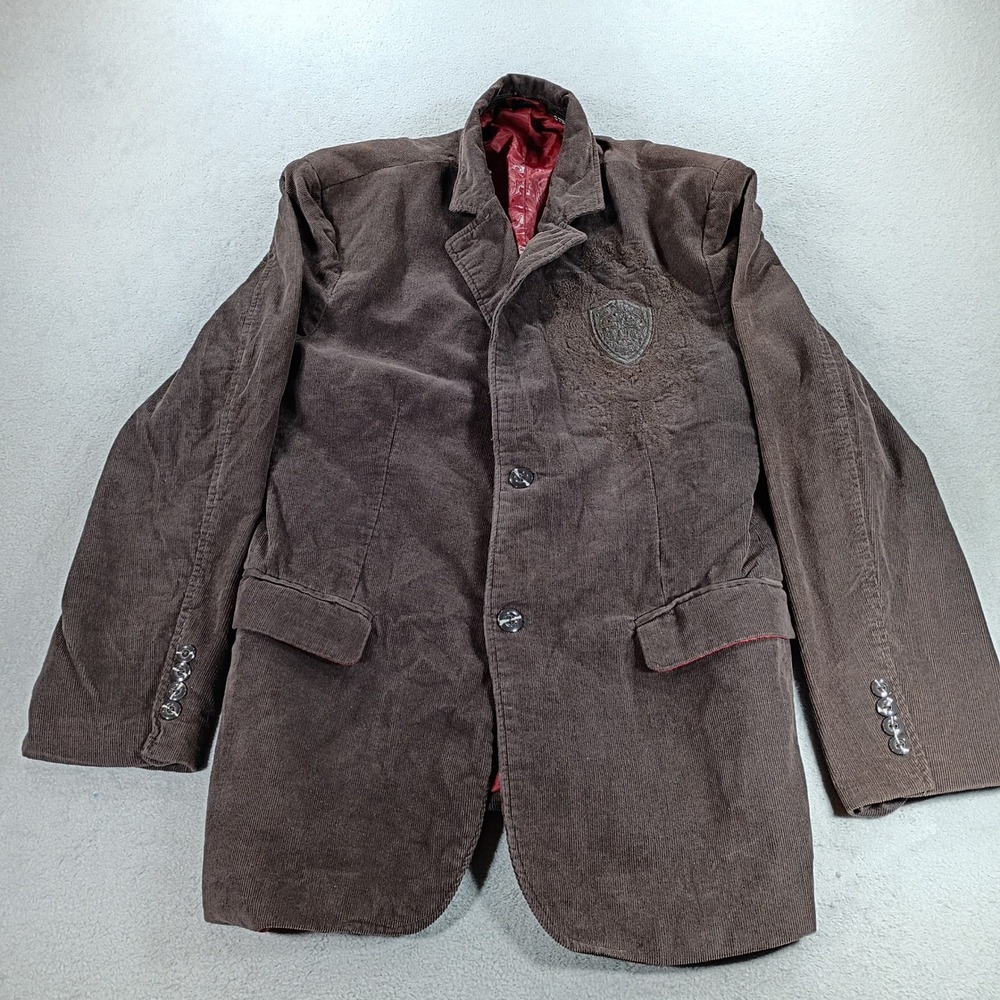 Unbranded Mens Corduroy Blazer Brown L Embroidered Crest Sport Coat